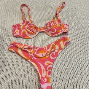 Vibrant Pink and Orange Swirl Bikini Set